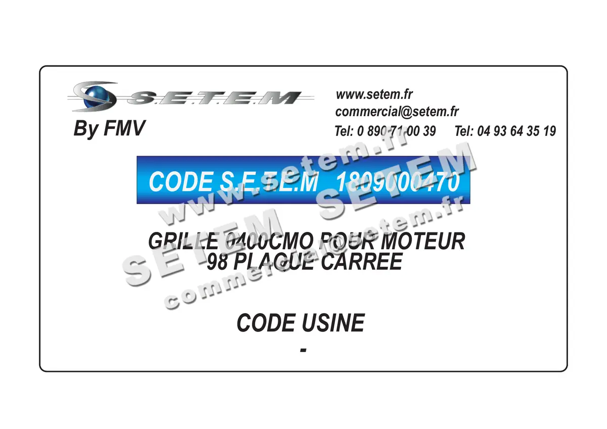 1809000470-GRILLE FMV 0400CMO POUR MOTEUR * 98 PLAQUE CARREE*