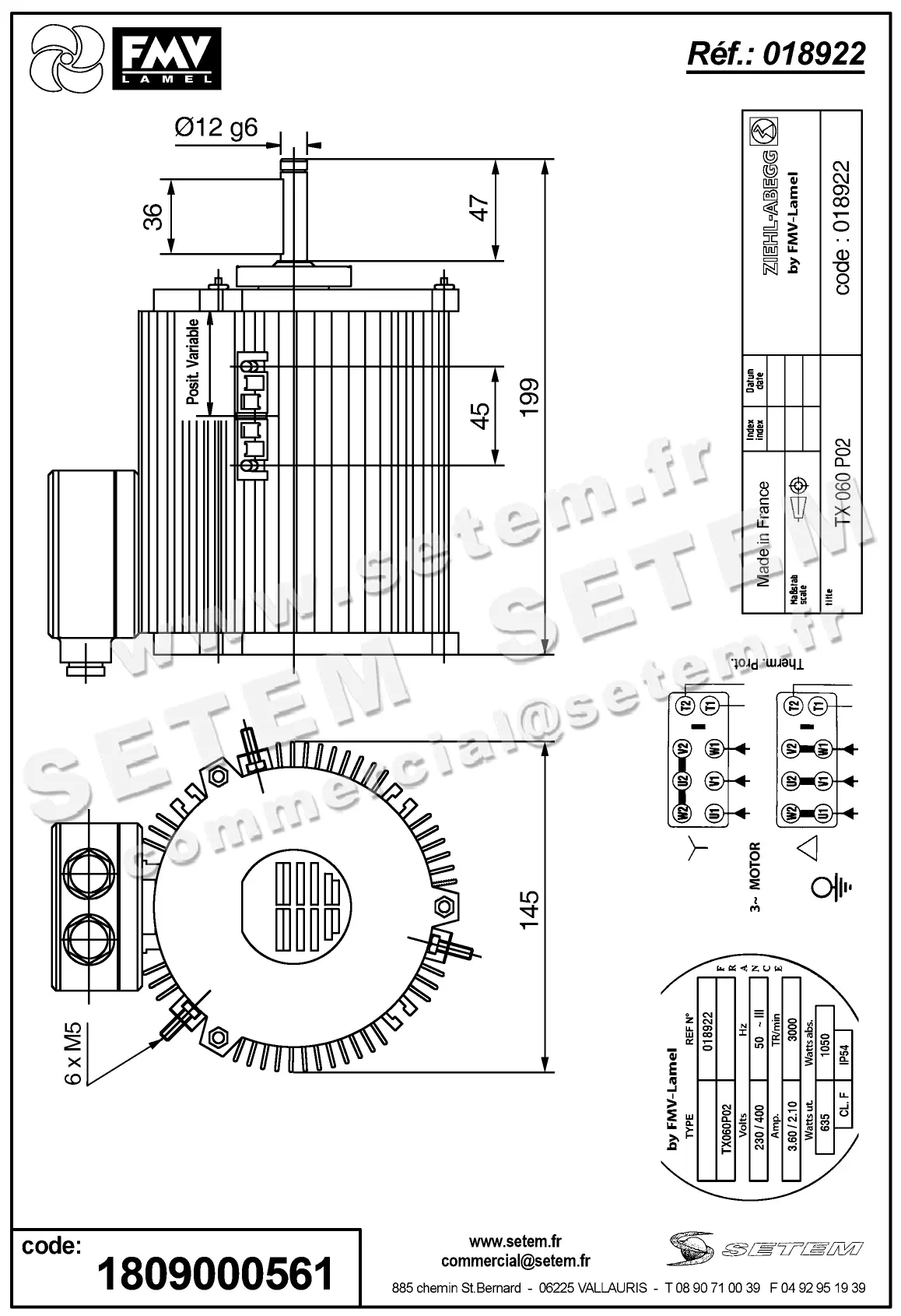1809000561-MOTEUR FMV TX060P02 635/1050W 2P T230/400V *18922* 2