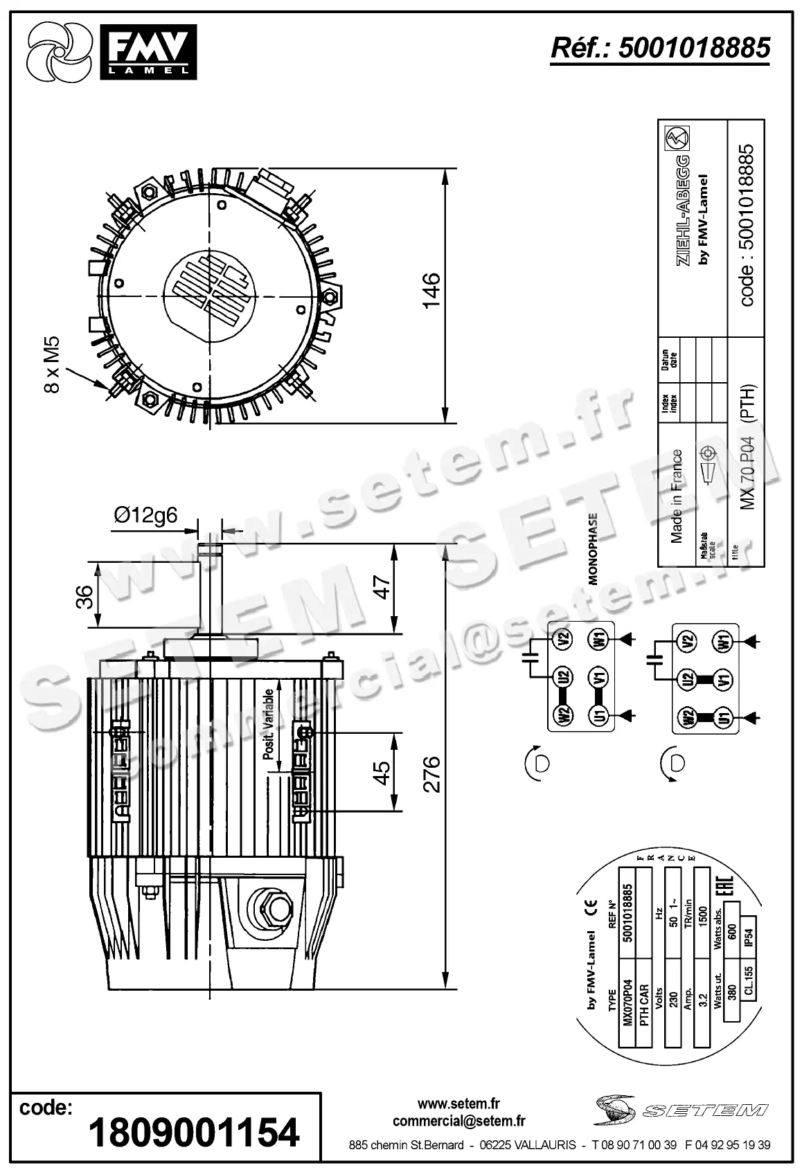 1809001154-MOTEUR FMV MX070P04 380/600W 4P M230V *5001018885* 2