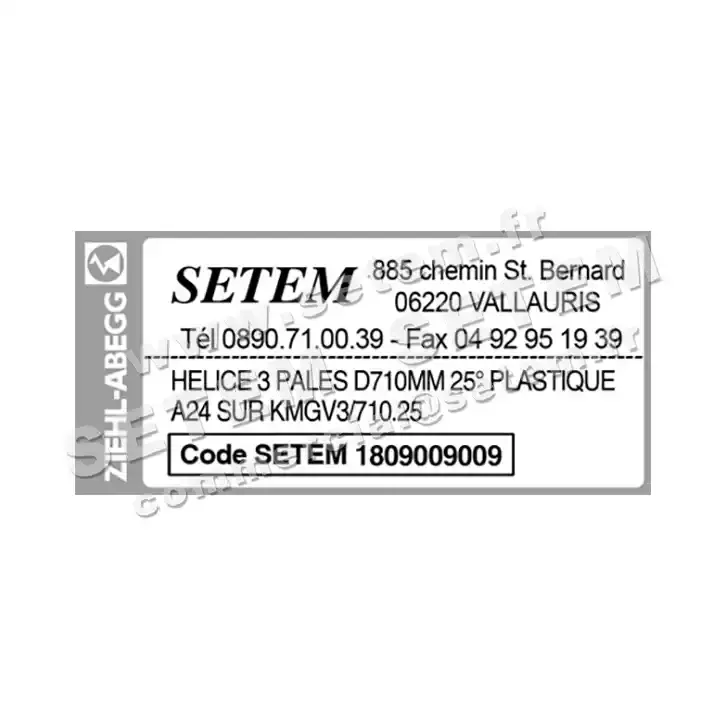 1809009009-HELICE 3 PALES PLASTIQUE D710MM 25° A24 SUR VENTILATEUR FMV KMGV3/710.25 3