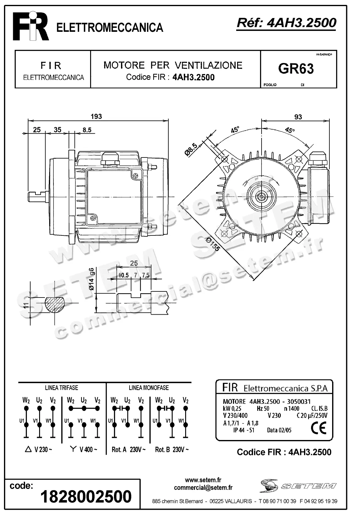 1828002500-MOTEUR FIR 4AH3.2500 "3050031"