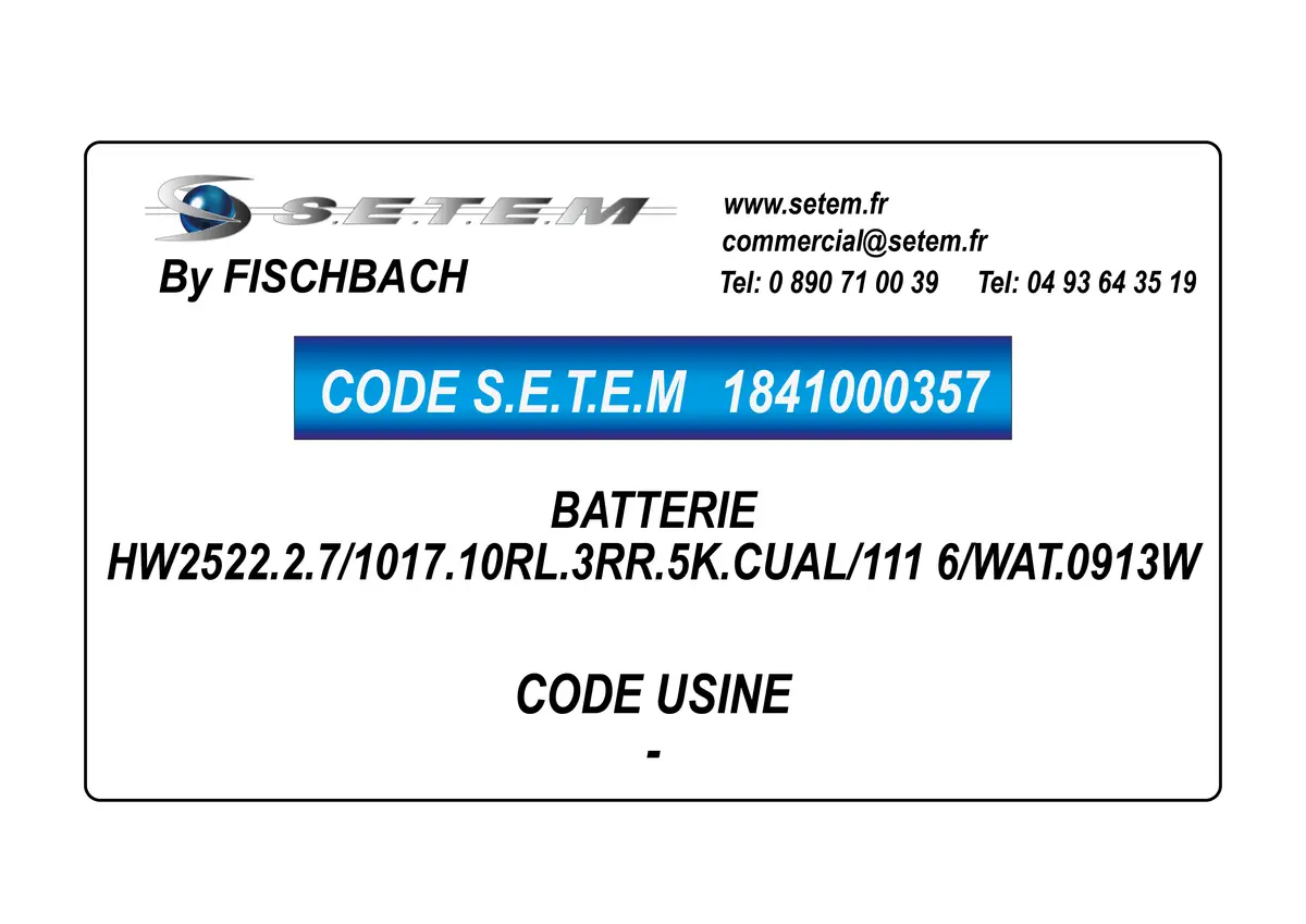 1841000357-BATTERIE FISCHBACH HW2522.2.7/1017.10RL.3RR.5K.CUAL/111 6/WAT.0913W