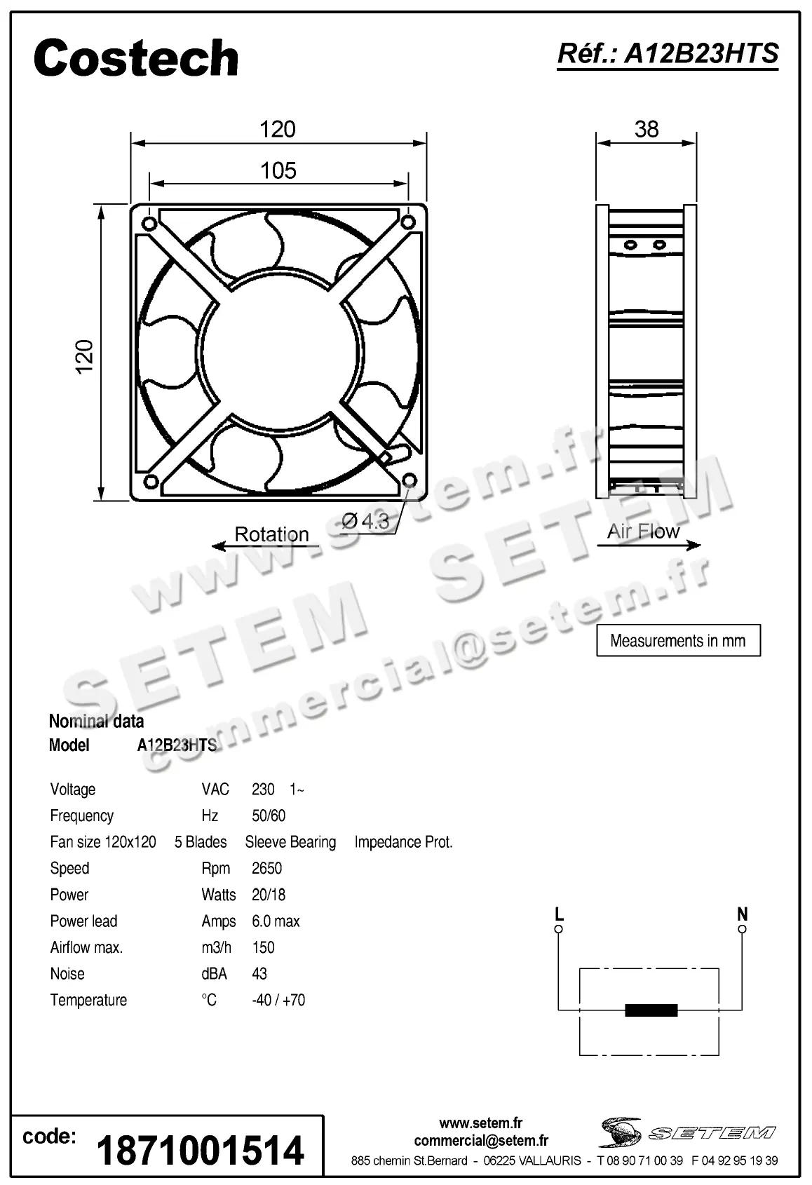 1871001514-VENTILATEUR COSTECH A12B23HTSW00 2