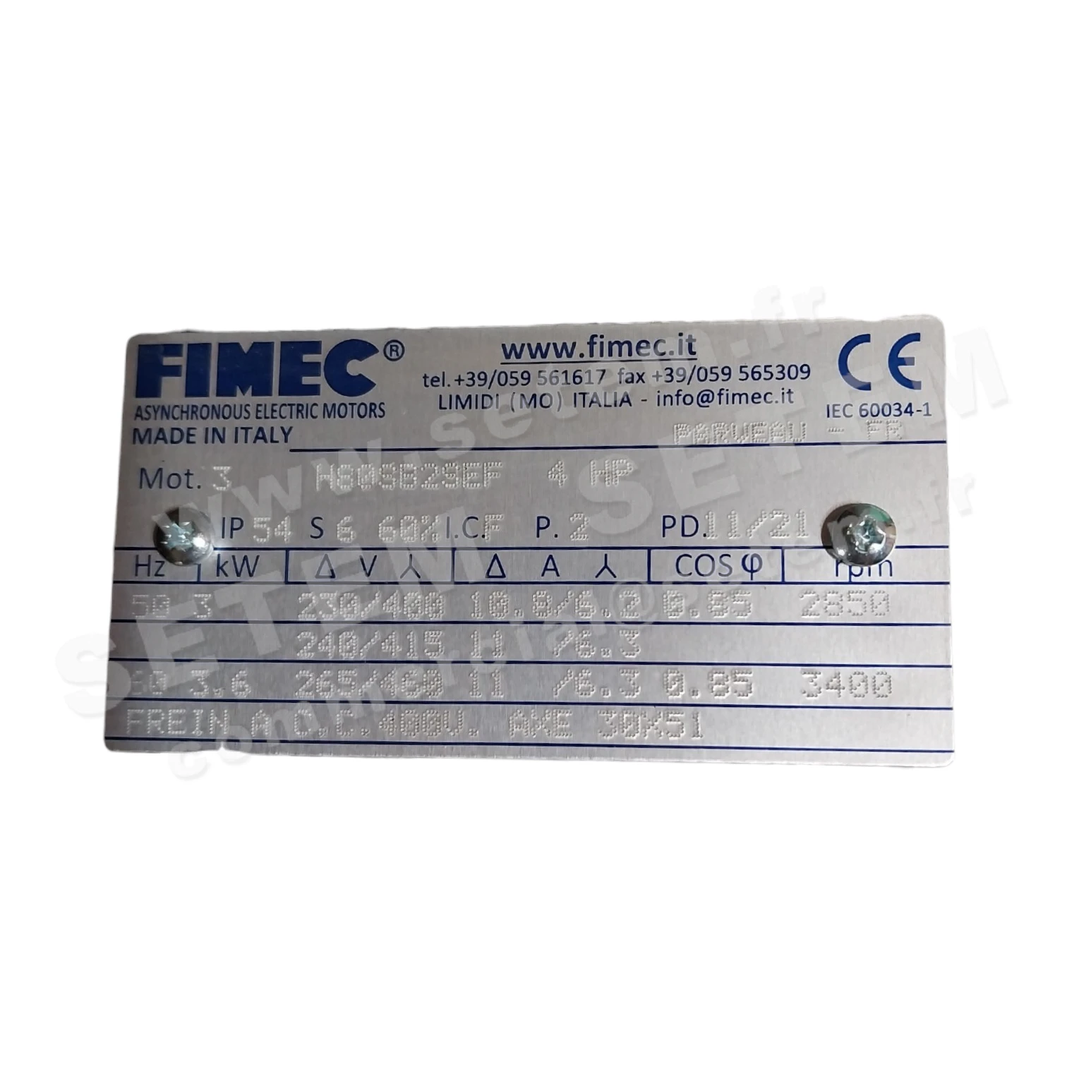 1913000120-MOTEUR FREIN FIMEC ITALIE 3KW 2P T230/400V HA80 B5 H80SB2SEF 2