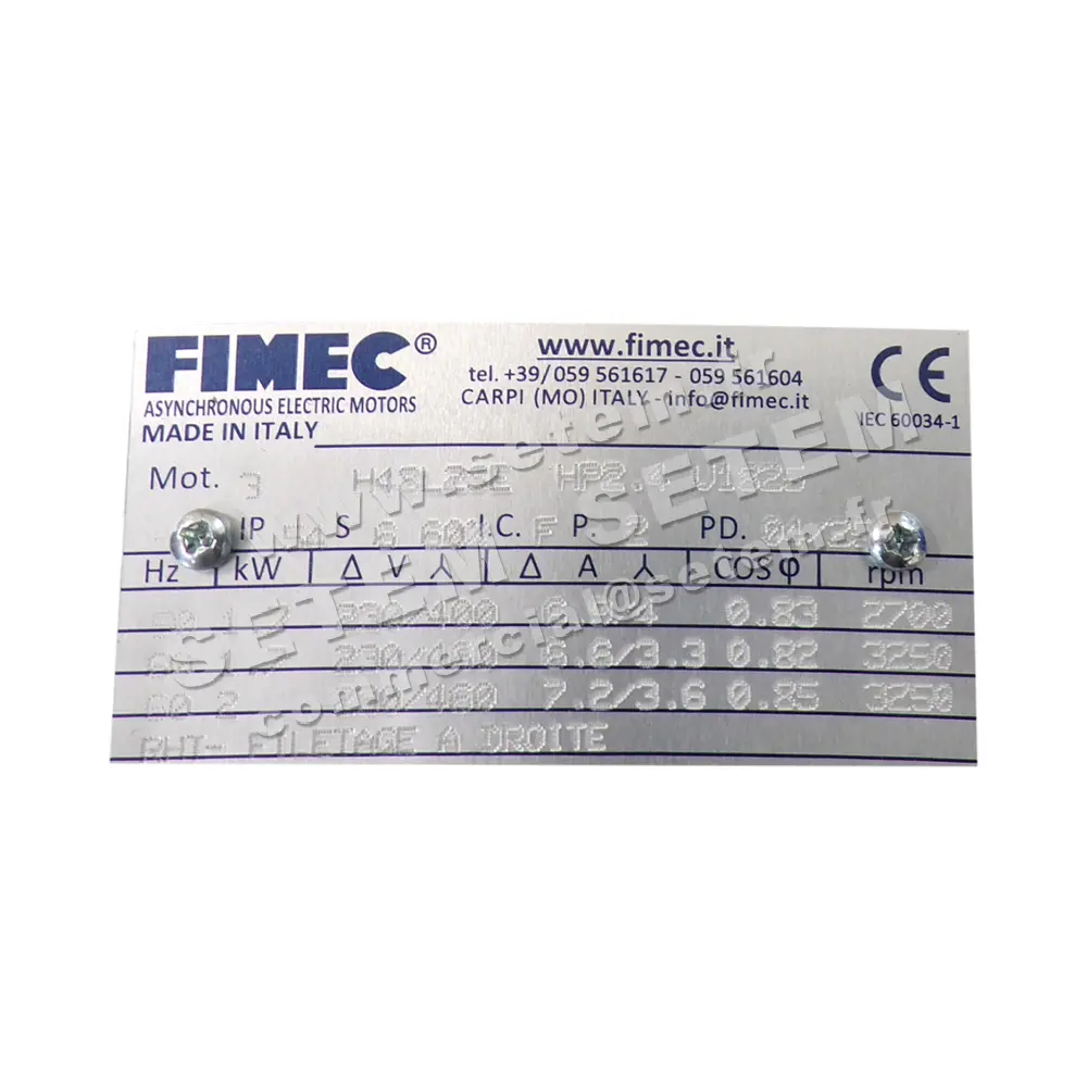 1913000210-MOTEUR FIMEC 1.70KW 2P T230/400V FILETAGE A DROITE H48L2SE 2