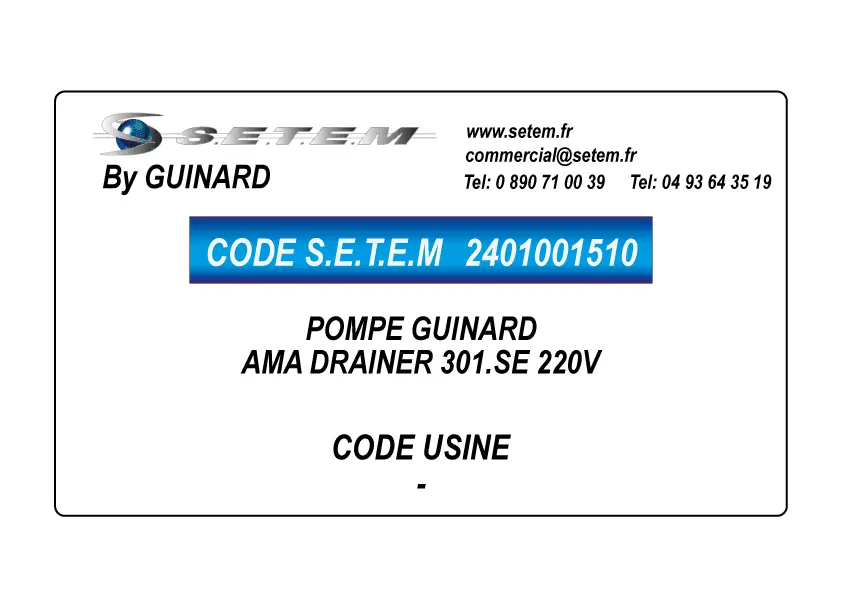 2401001510-POMPE GUINARD AMA DRAINER 301.SE 220V