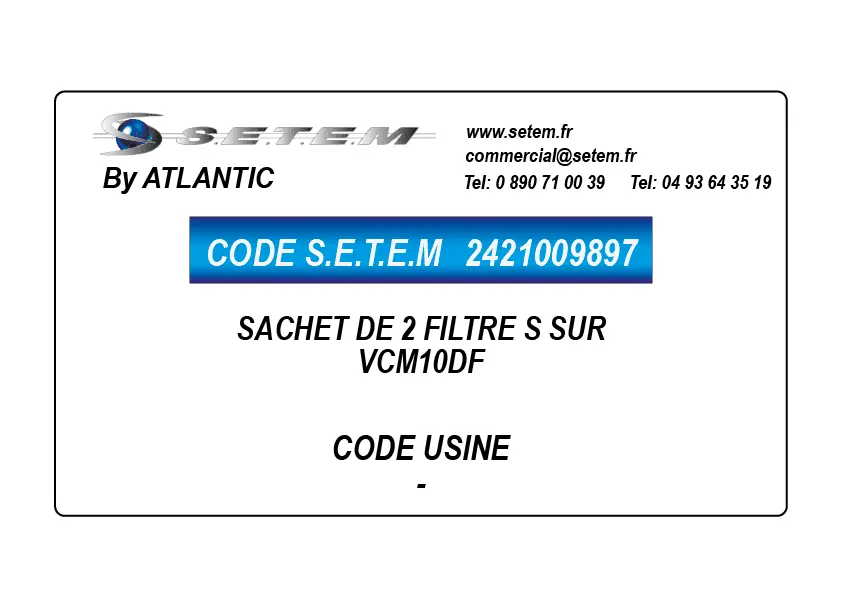 2421009897-SACHET DE 2 FILTRE ATLANTIC S SUR VCM10DF