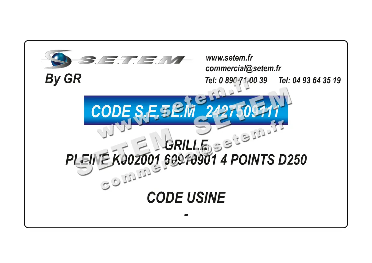 2427509111-GRILLE GR PLEINE K002001 60910901 4 POINTS D250