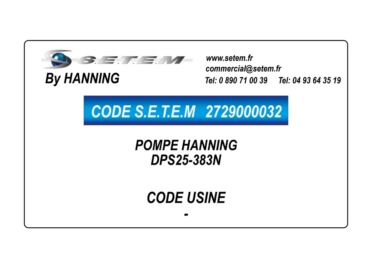 2729000032-POMPE HANNING DPS25-383N