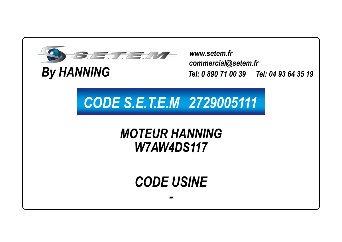 2729005111-MOTEUR HANNING W7AW4DS117
