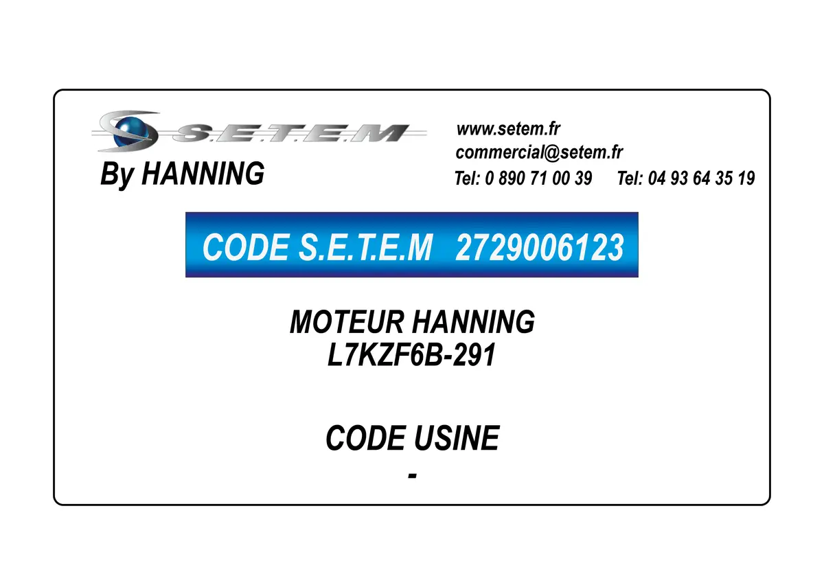 2729006123-MOTEUR HANNING L7KZF6B-291