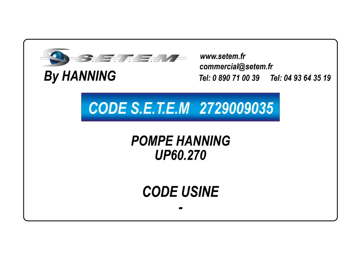 2729009035-POMPE HANNING UP60.270