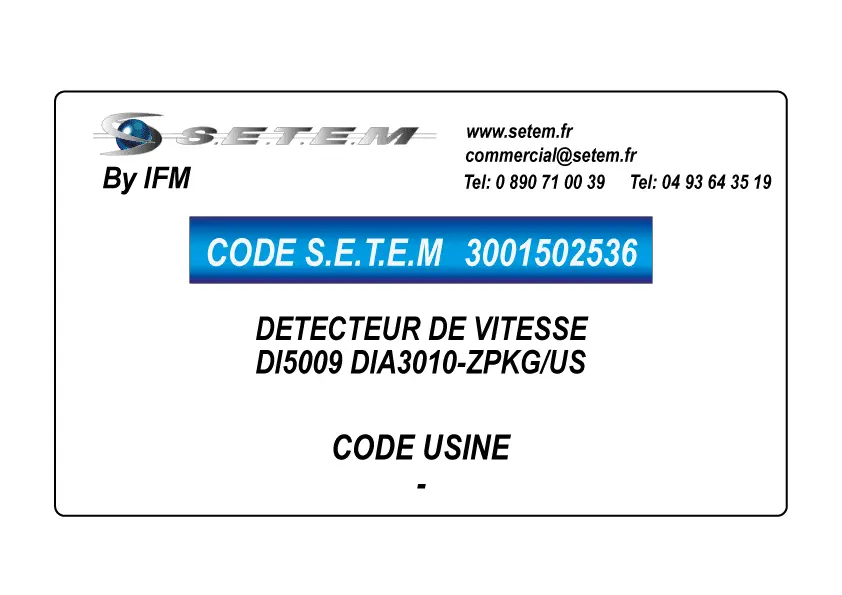 3001502536-DETECTEUR IFM DE VITESSE DI5009 DIA3010-ZPKG/US