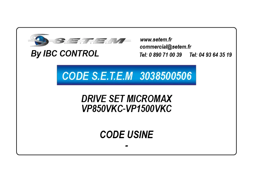 3038500506-DRIVE SET MICROMAX *VP850VKC-VP1500VKC*