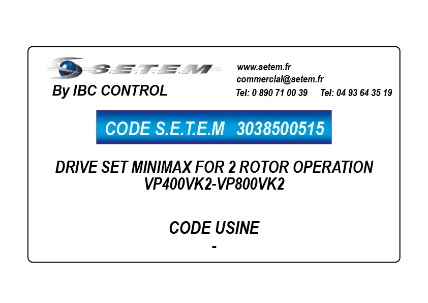 3038500515-DRIVE SET MINIMAX FOR 2-ROTOR OPERATION *VP400VK2-VP800VK2*