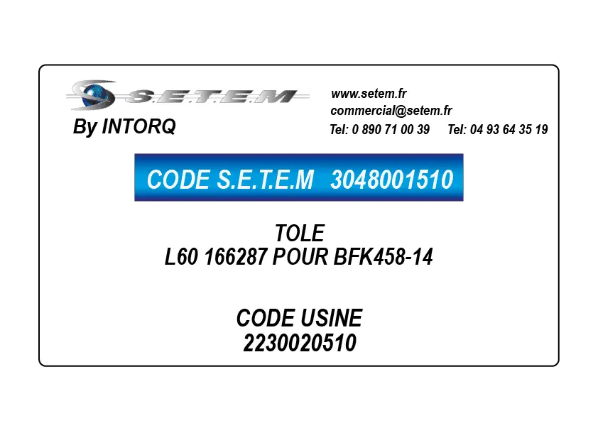 3048001510-TOLE L60 166287 POUR BFK458-14 INTORQ 2230020510
