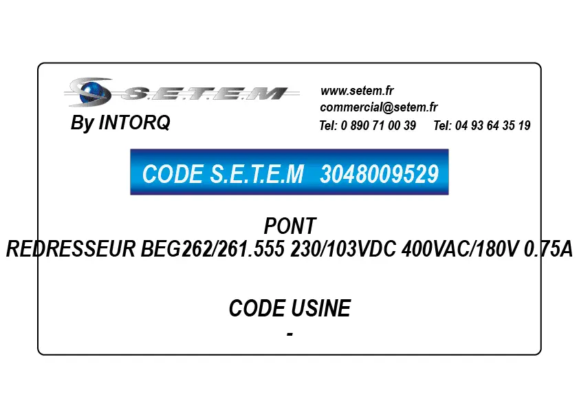 3048009529-PONT REDRESSEUR BEG262/261.555 230/103VDC 400VAC/180V 0.75A INTORQ
