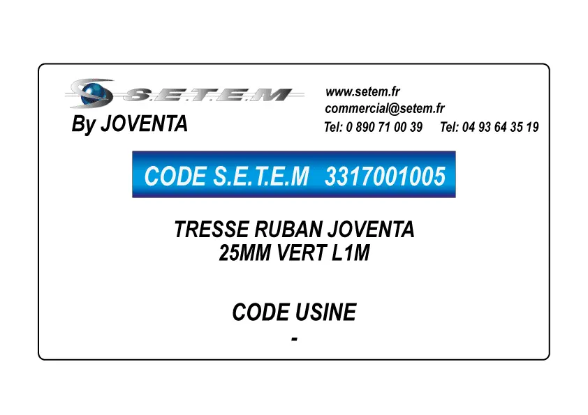 3317001005-TRESSE RUBAN 25MM VERT L1M JOVENTA