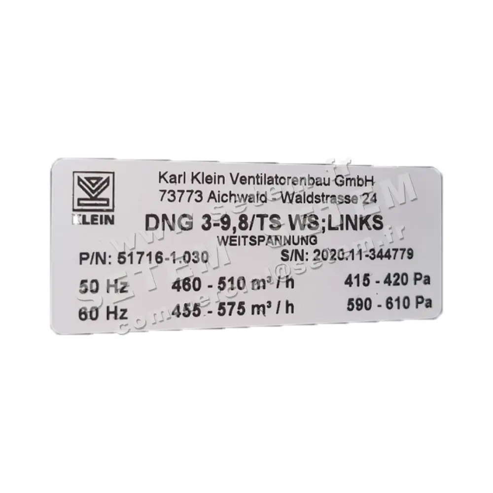 3619000500-VENTILATEUR KARL-KLEIN DNG3-9.8/TS WS LINKS *51716-1.030* 4