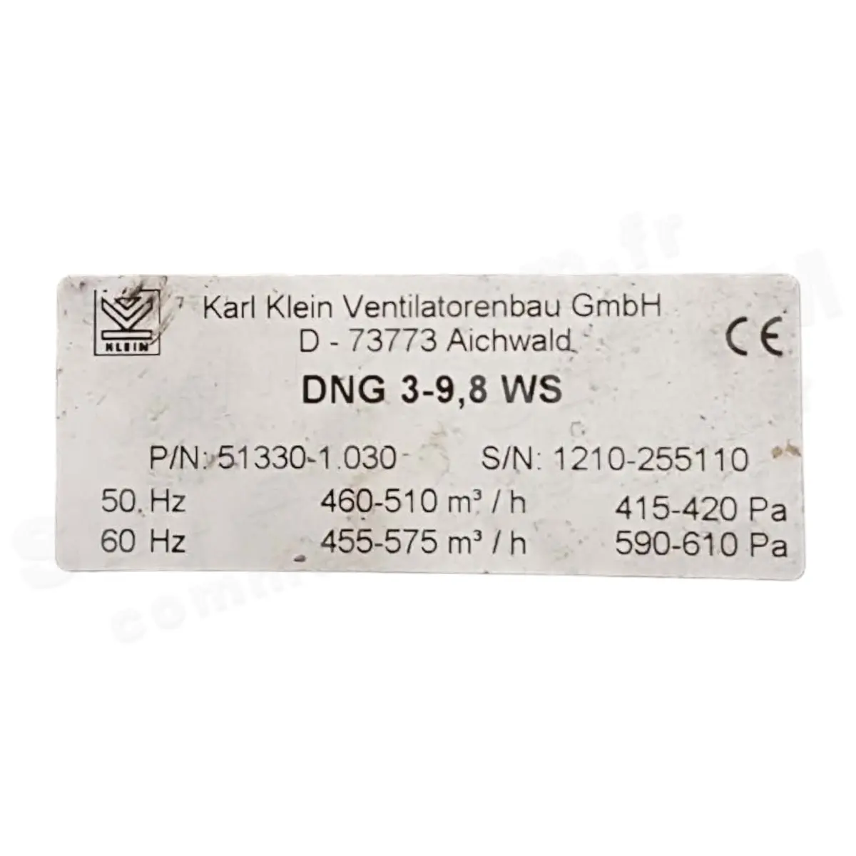 3619005624-VENTILATEUR KARLKLEIN DNG3.9.8WS *51330.1.030*