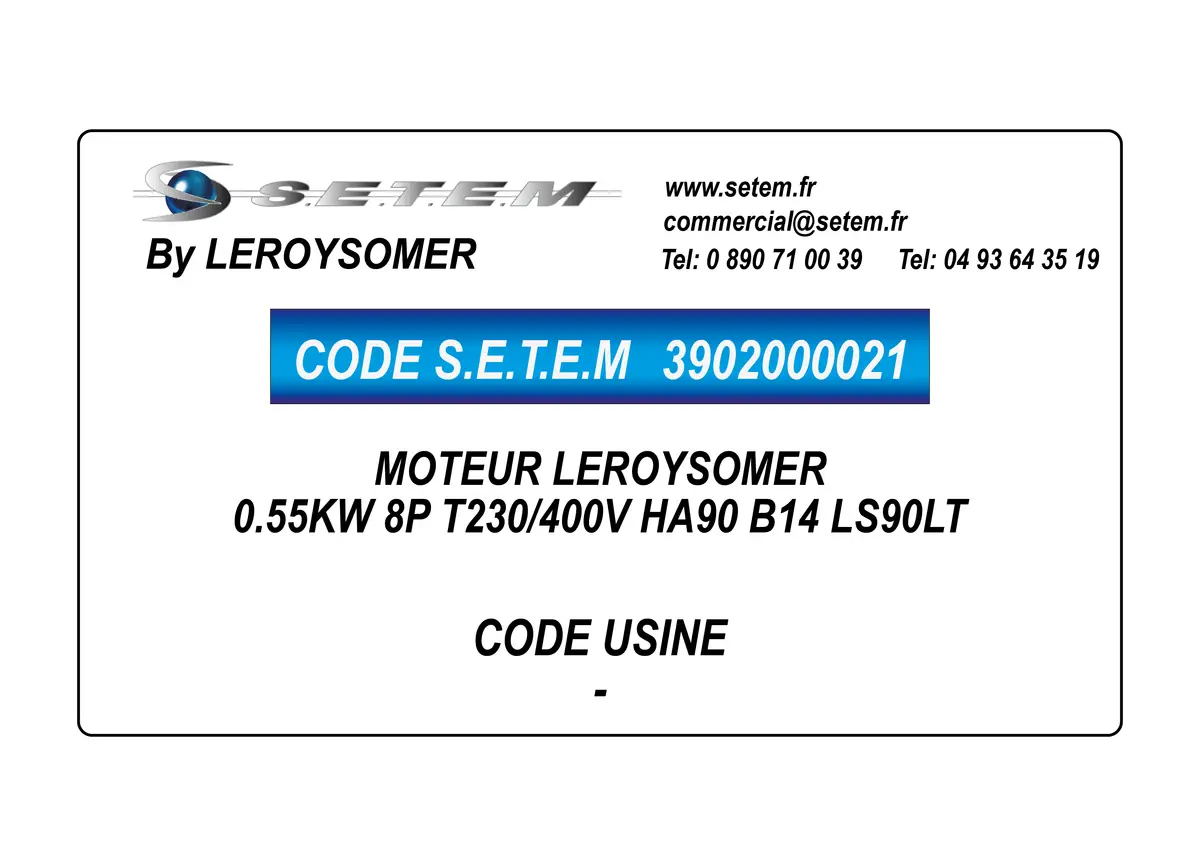 3902000021-MOTEUR LEROYSOMER 0.55KW 8P T230/400V HA90 B14 LS90LT