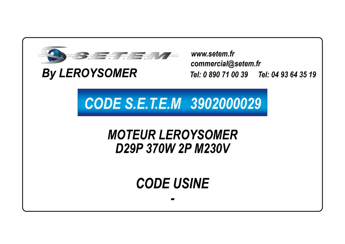 3902000029-MOTEUR LEROYSOMER D29P 370W 2P M230V