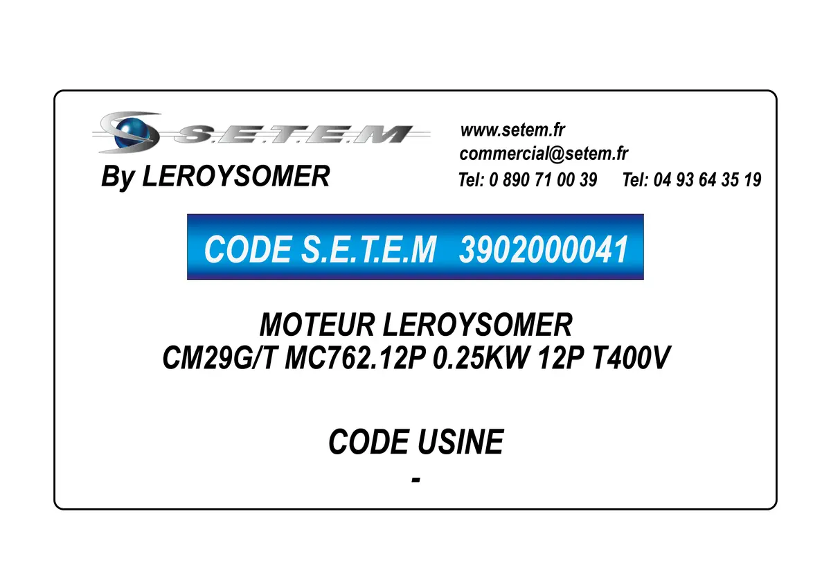 3902000041-MOTEUR LEROYSOMER CM29G/T MC762.12P 0.25KW 12P T400V