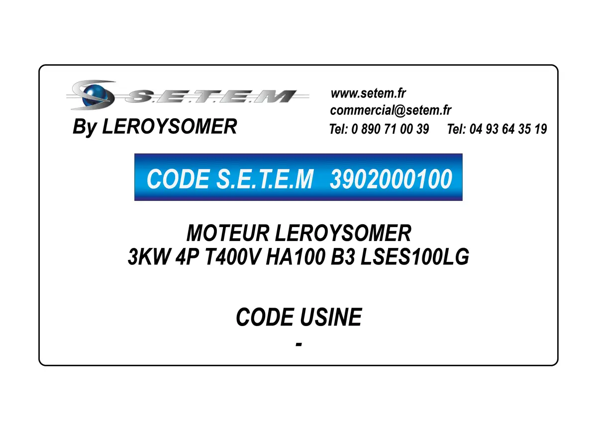 3902000100-MOTEUR LEROYSOMER 3KW 4P T400V HA100 B3 LSES100LG