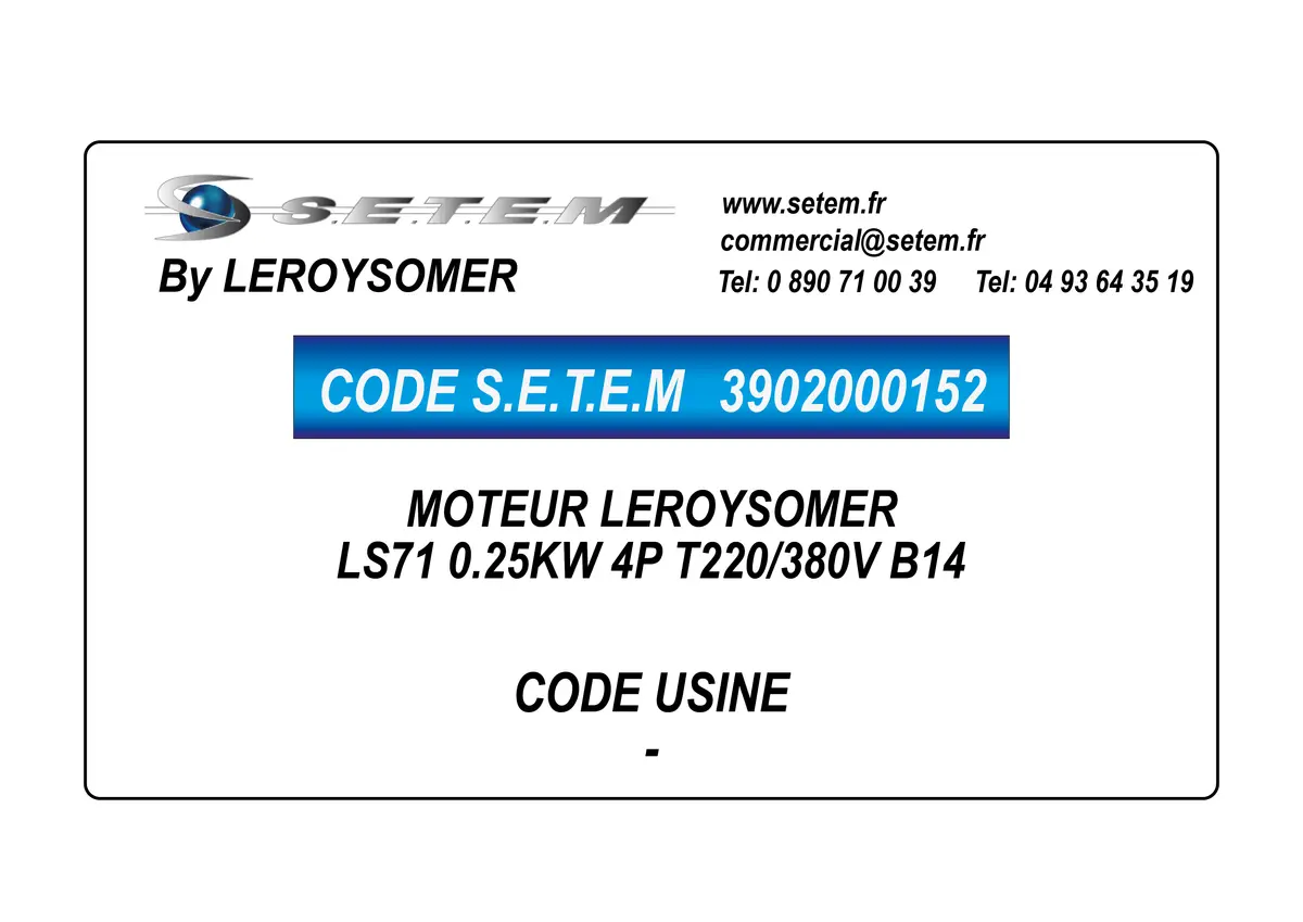 3902000152-MOTEUR LEROYSOMER LS71 0.25KW 4P T220/380V B14