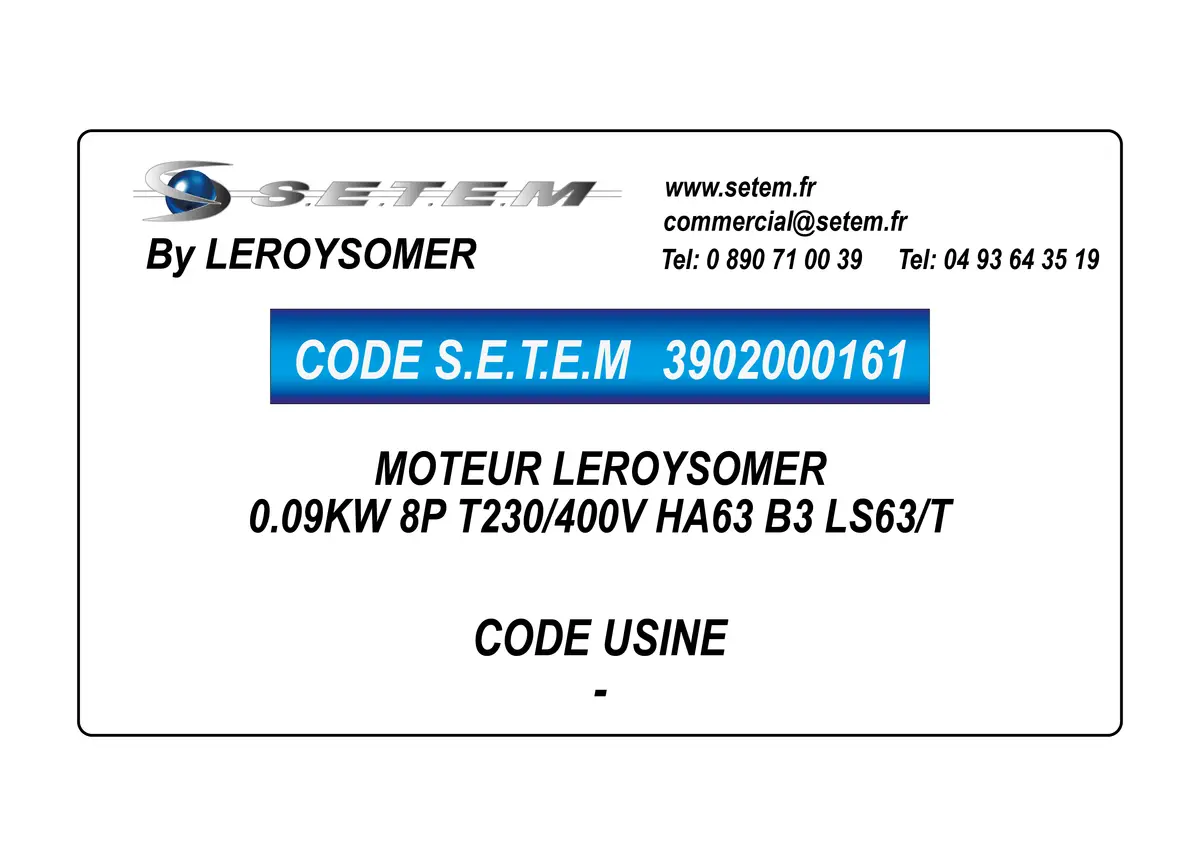 3902000161-MOTEUR LEROYSOMER 0.09KW 8P T230/400V HA63 B3 LS63/T