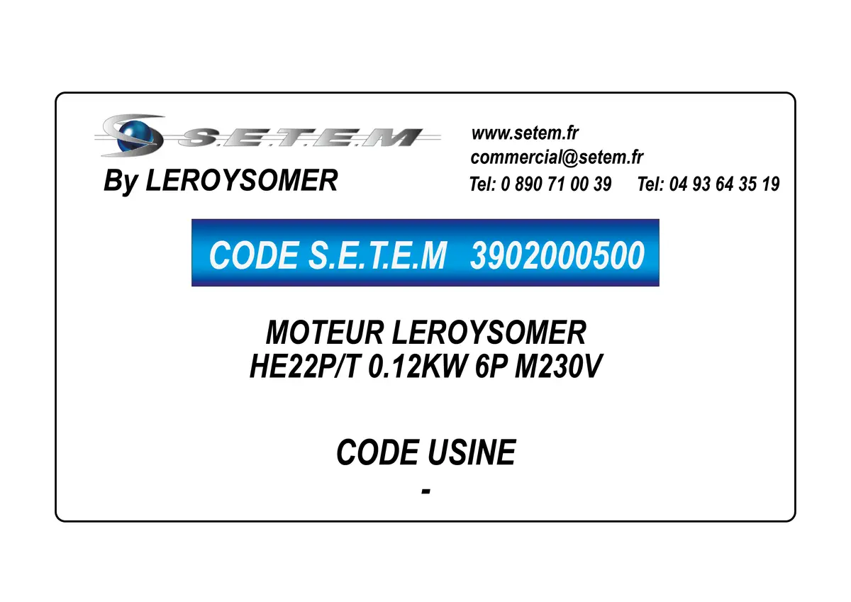 3902000500-MOTEUR LEROYSOMER HE22P/T 0.12KW 6P M230V