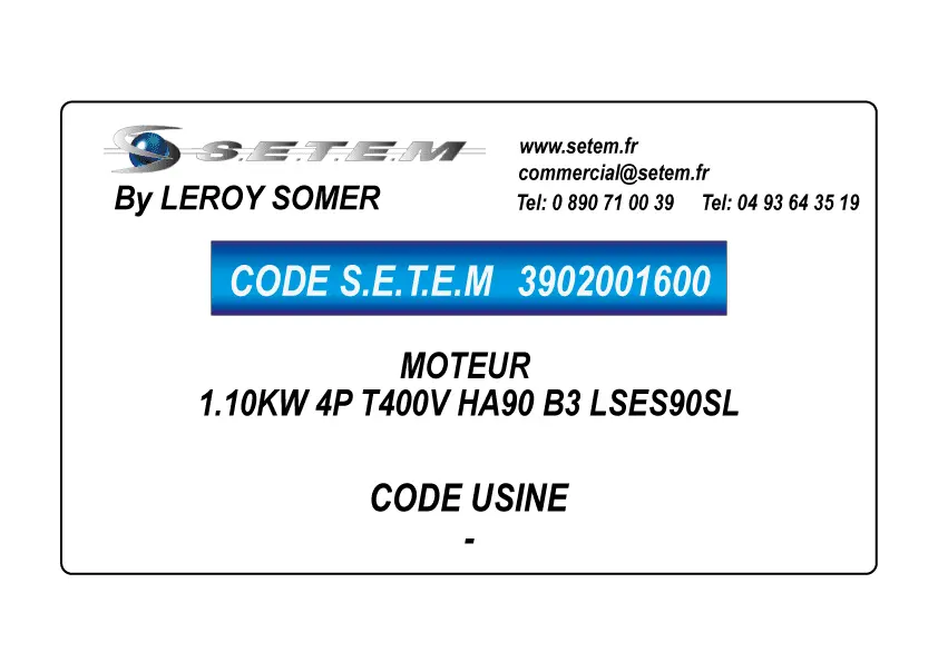 3902001600-MOTEUR LEROY SOMER 1.10KW 4P T400V HA90 B3 LSES90SL