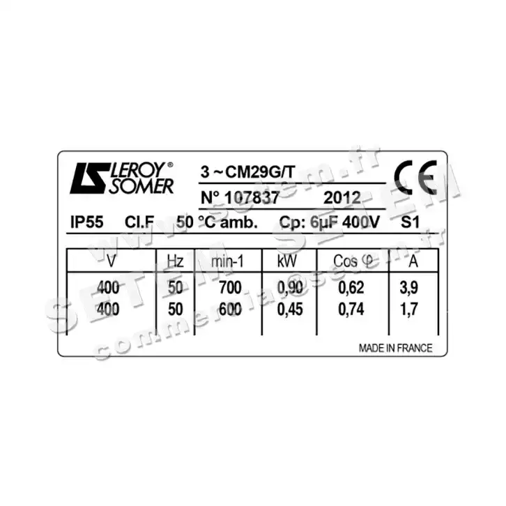 3902002005-MOTEUR LEROYSOMER CM29G/T 900/450/120W 700/600/300T "DK12AB033EE" 2