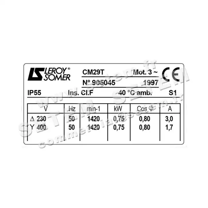 3902002540-MOTEUR LEROYSOMER CM29/T 750W 4P T230/400V 2