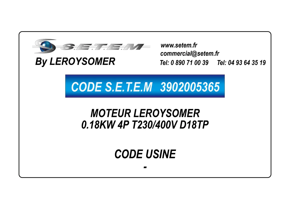 3902005365-MOTEUR LEROYSOMER 0.18KW 4P T230/400V D18TP