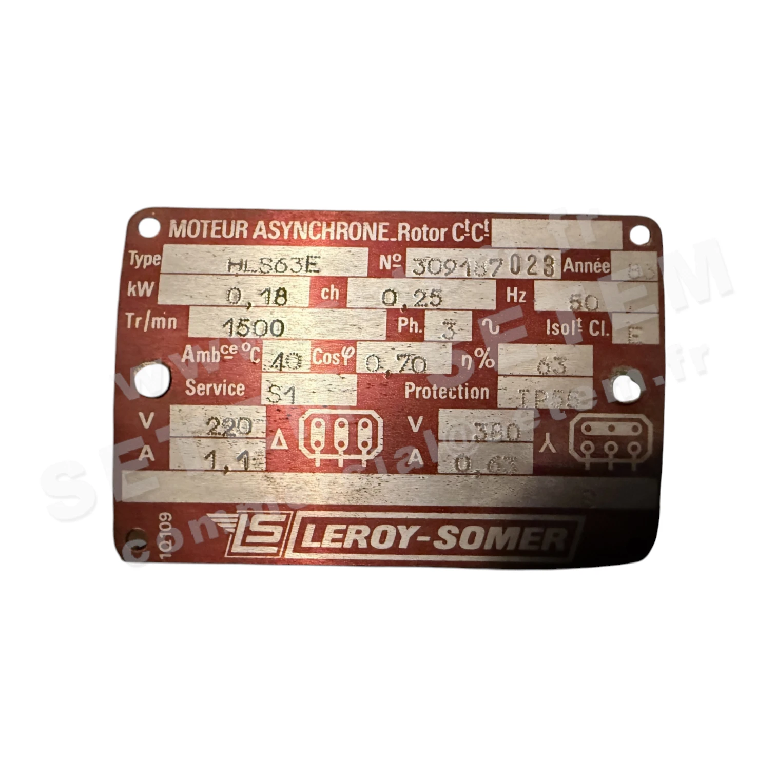 3902005440-MOTEUR LEROYSOMER 0.18KW 4P T230/400V HA63 HLS63E