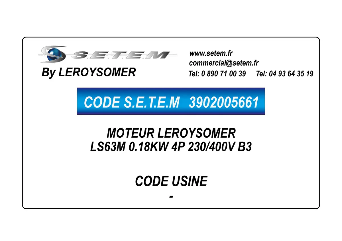 3902005661-MOTEUR LEROYSOMER LS63M 0.18KW 4P 230/400V B3
