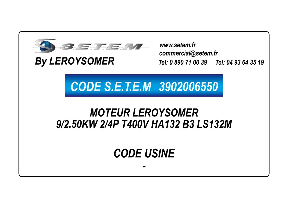 3902006550-MOTEUR LEROYSOMER 9/2.50KW 2/4P T400V HA132 B3 LS132M