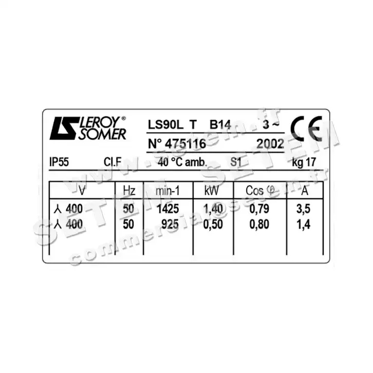 3902009542-MOTEUR LEROYSOMER 1.40/0.50KW 4/6P T400V HA90 B14 LS90LT 2