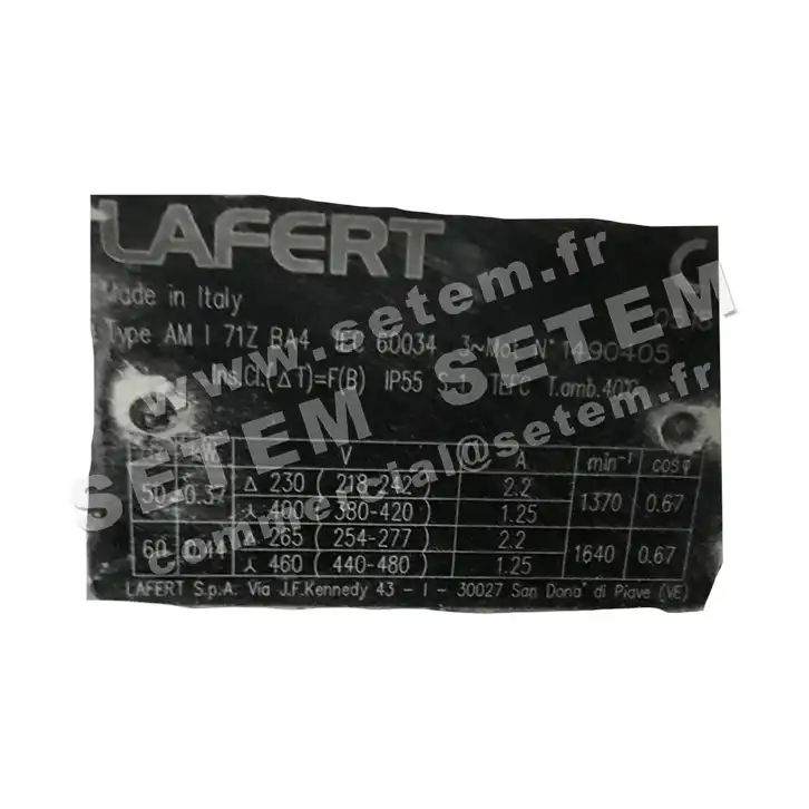 3923100350-MOTEUR LAFERT 0.37KW 4P T230/400V HA71 B3 AMI71ZBA4