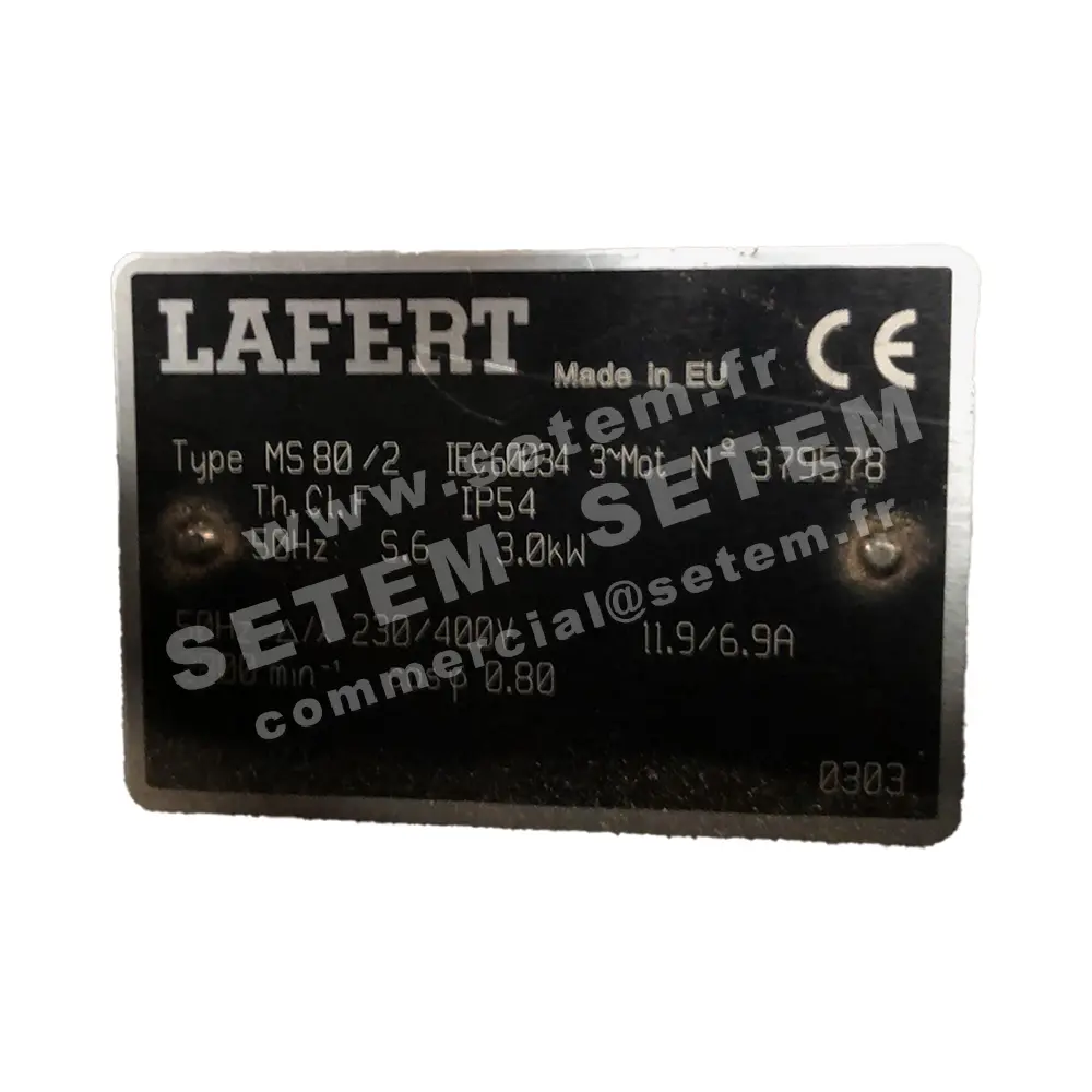 3923100400-MOTEUR LAFERT 3KW 2P T230/400V HA80 B3 MS80/2