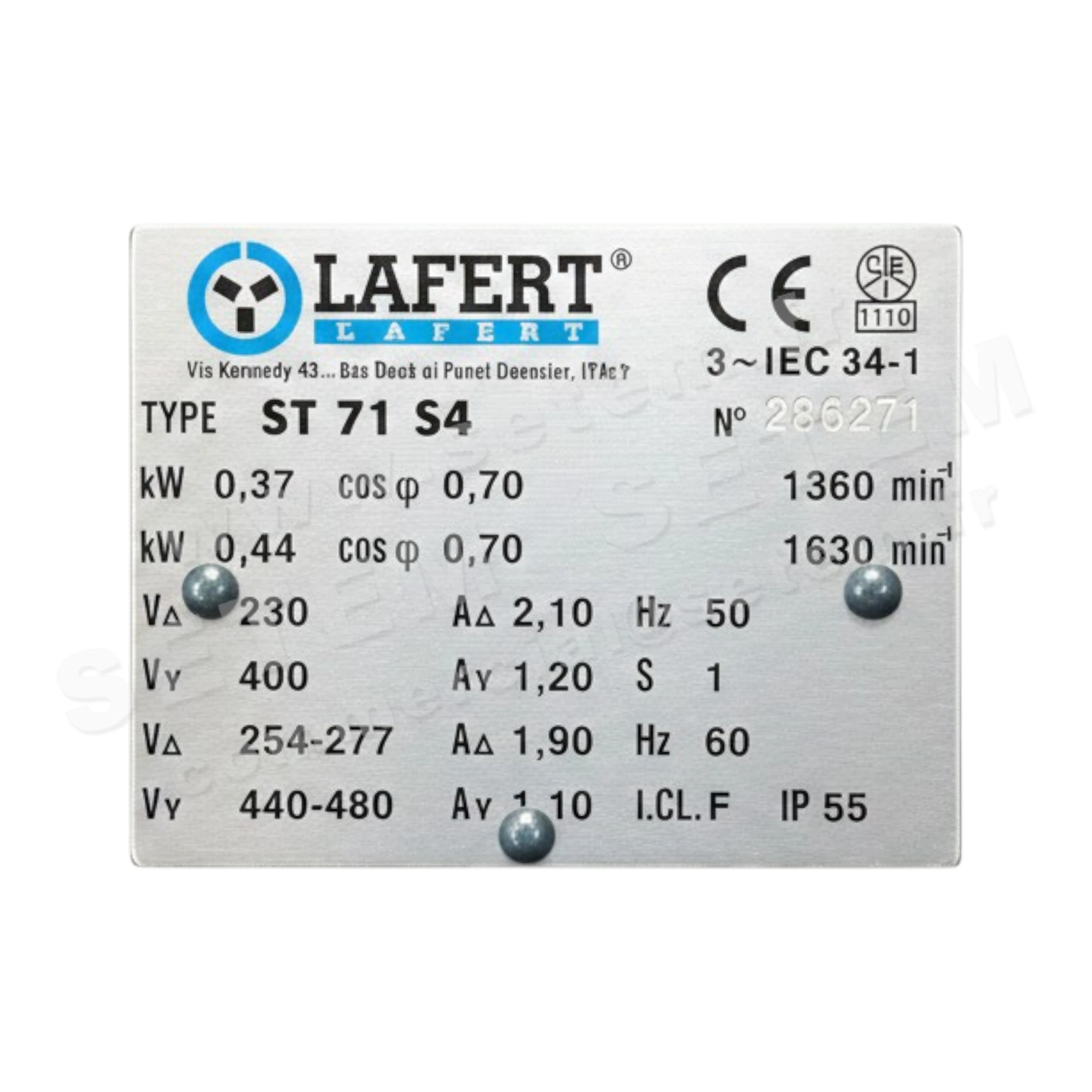 3923101040-MOTEUR LAFERT 0.37KW 4P T230/400V HA71 B3 ST71S4 3