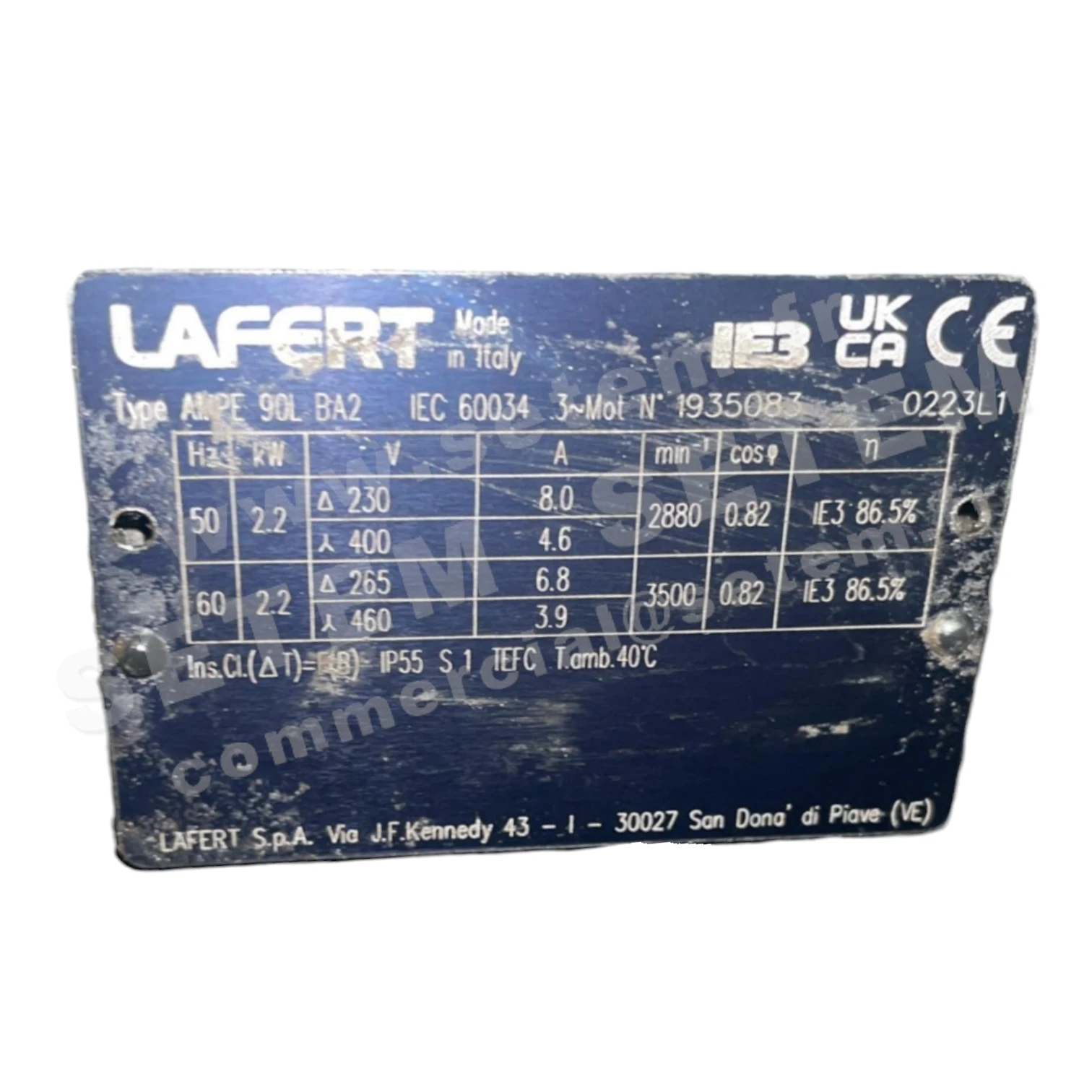 MOTEUR 2.20KW 2P T230/400V HA90 AMPE90LBA2