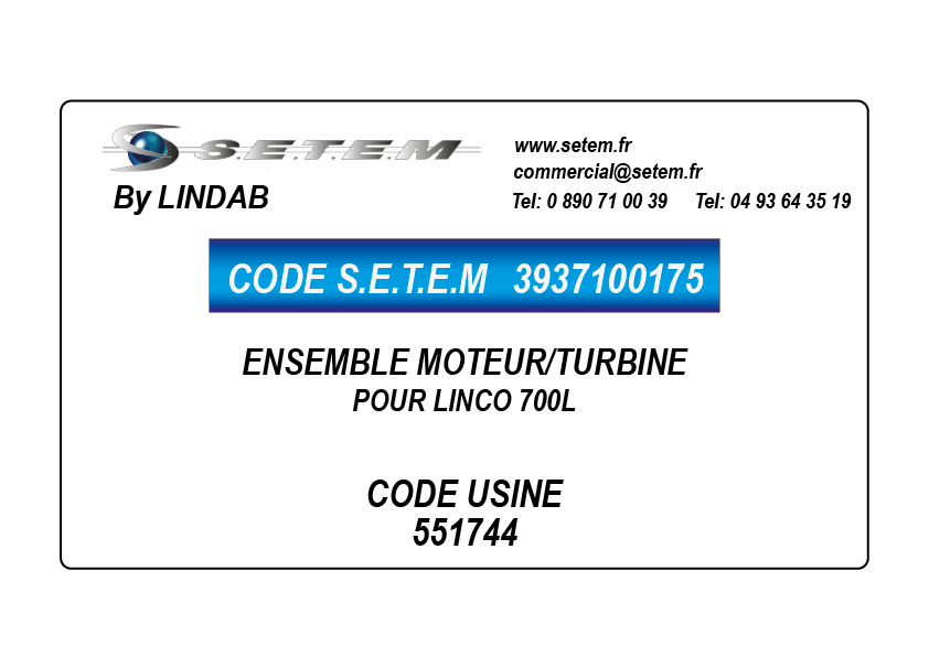 ENSEMBLE MOTEUR/TURBINE POUR LINCO 600EC / PA-EC *552211*