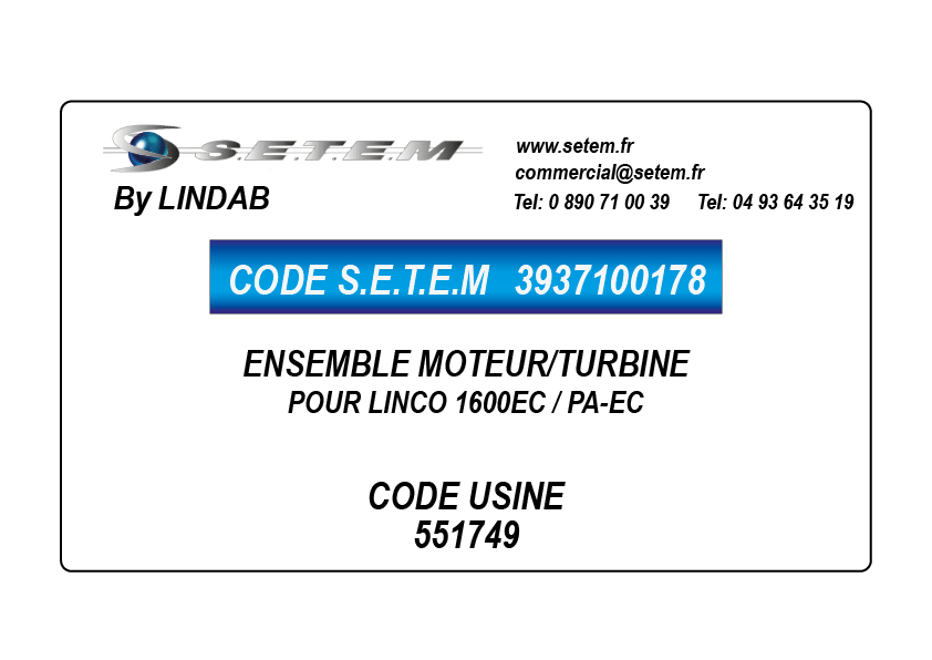 ENSEMBLE MOTEUR/TURBINE POUR LINCO 2600PA-EC *551750*