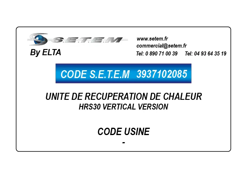 3937102085-UNITE DE RECUPERATION DE CHALEUR HRS30 VERTICAL VERSION