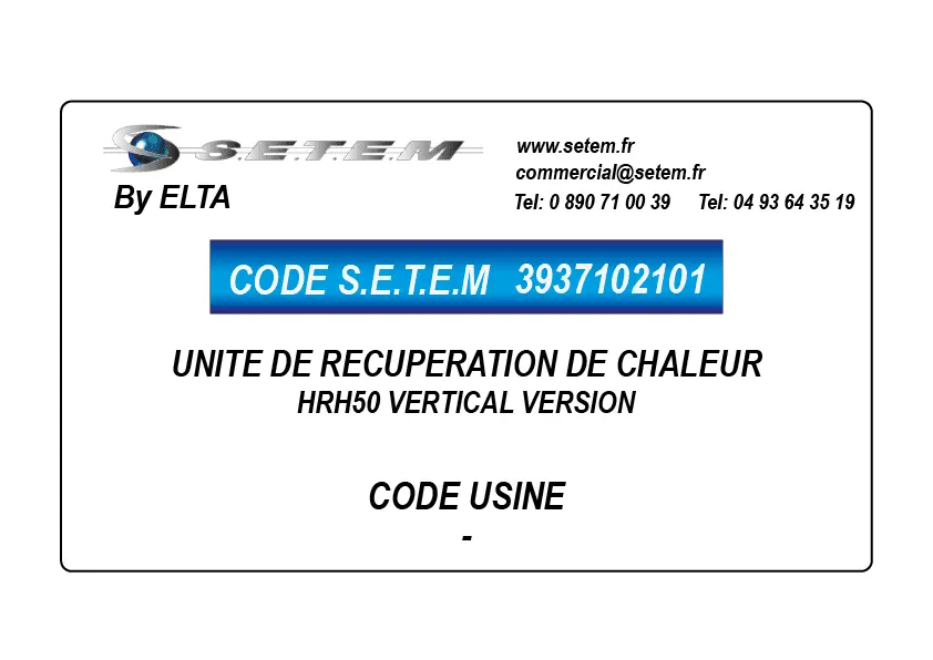 3937102101-UNITE DE RECUPERATION DE CHALEUR HRH50 VERTICAL VERSION