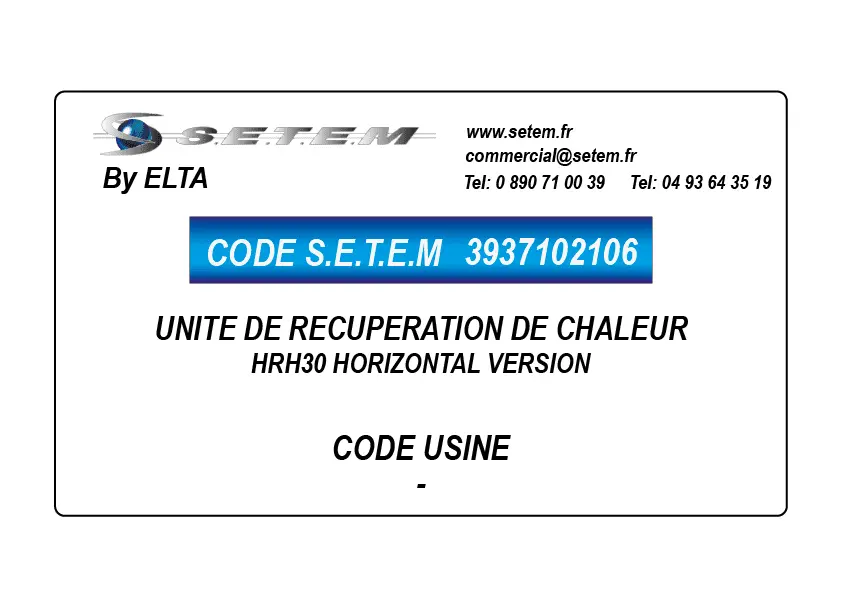 3937102106-UNITE DE RECUPERATION DE CHALEUR HRH30 HORIZONTAL VERSION