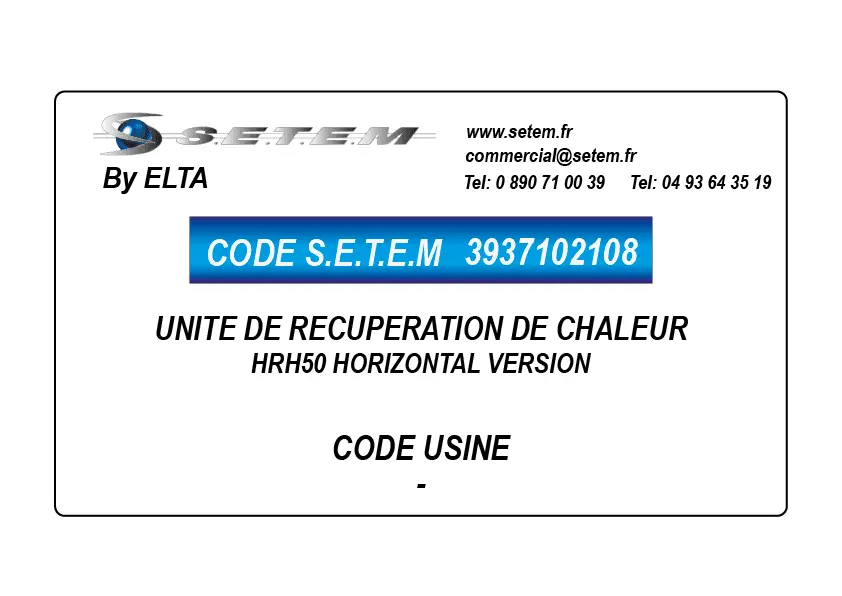 3937102108-UNITE DE RECUPERATION DE CHALEUR HRH50 HORIZONTAL VERSION