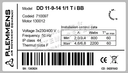 3938000012-VENTILATEUR LEMMENS DD11.9.14.1/1.TIBB *710097* 2